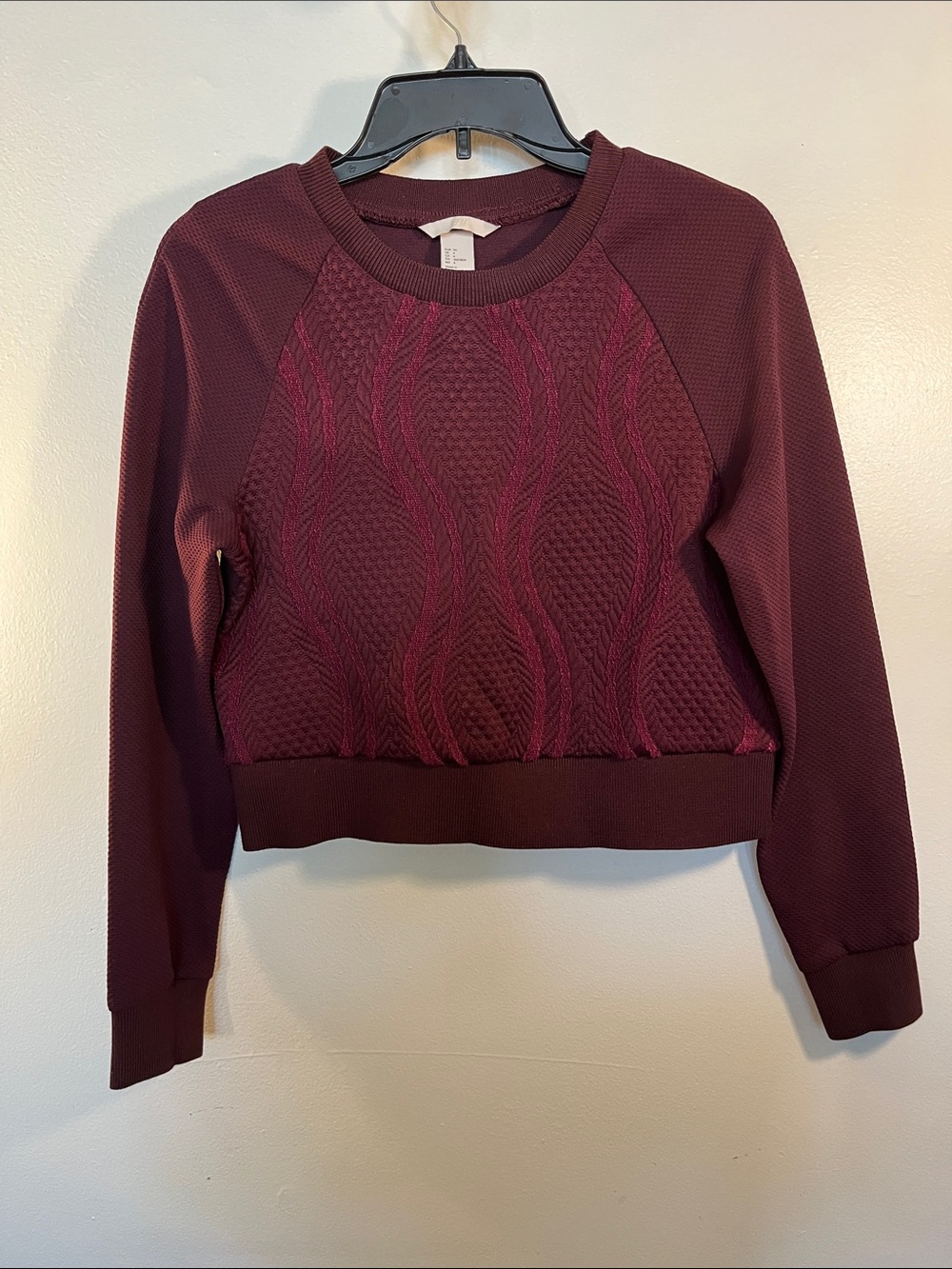 H&M Burgundy Cable Knit Cropped Sweater